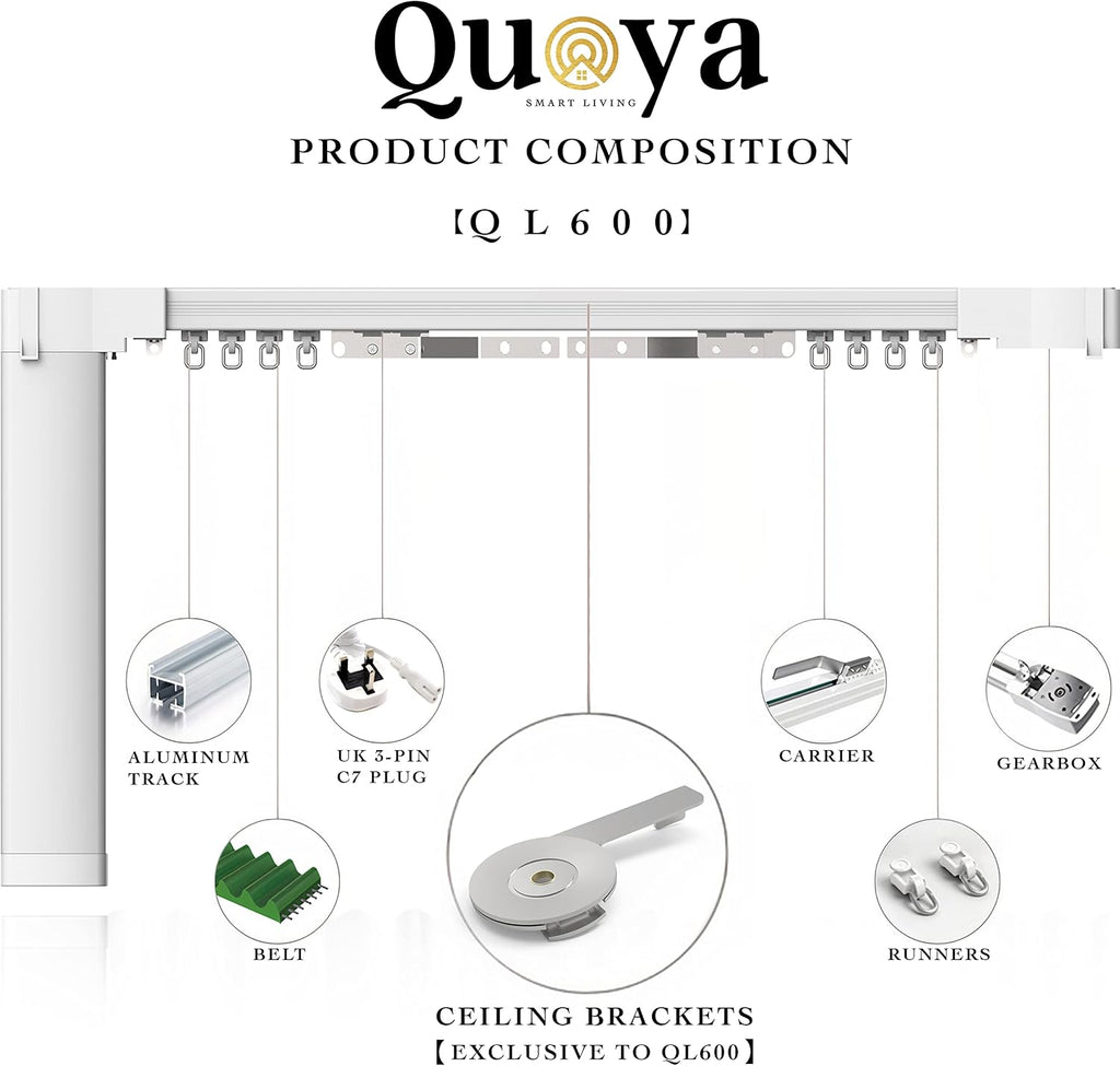 Motorized Smart Electric Curtain Track with Remote - Hidden Brackets, Automatic Curtain Opener, Compatible with Alexa