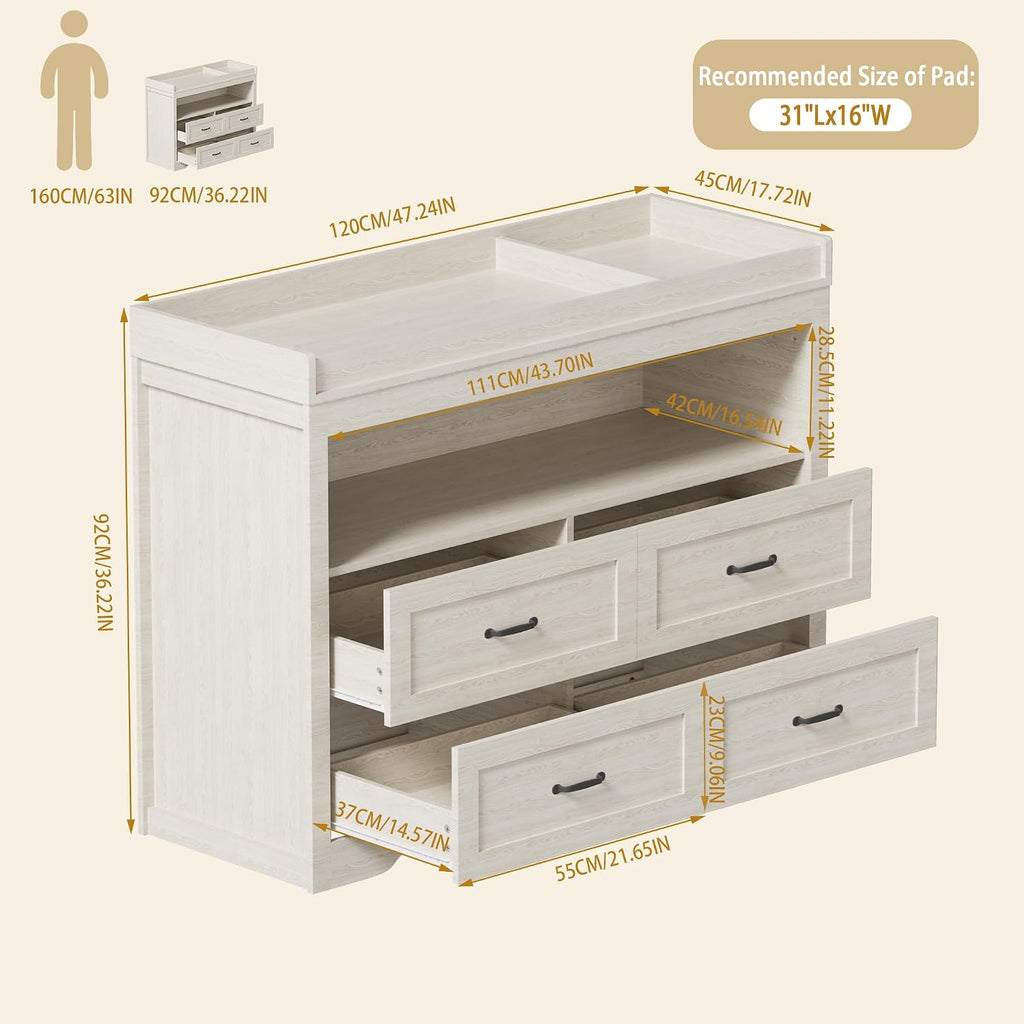 Diaper Changing Station 47.2 inches Changing Table Dresser Nursery Dresser