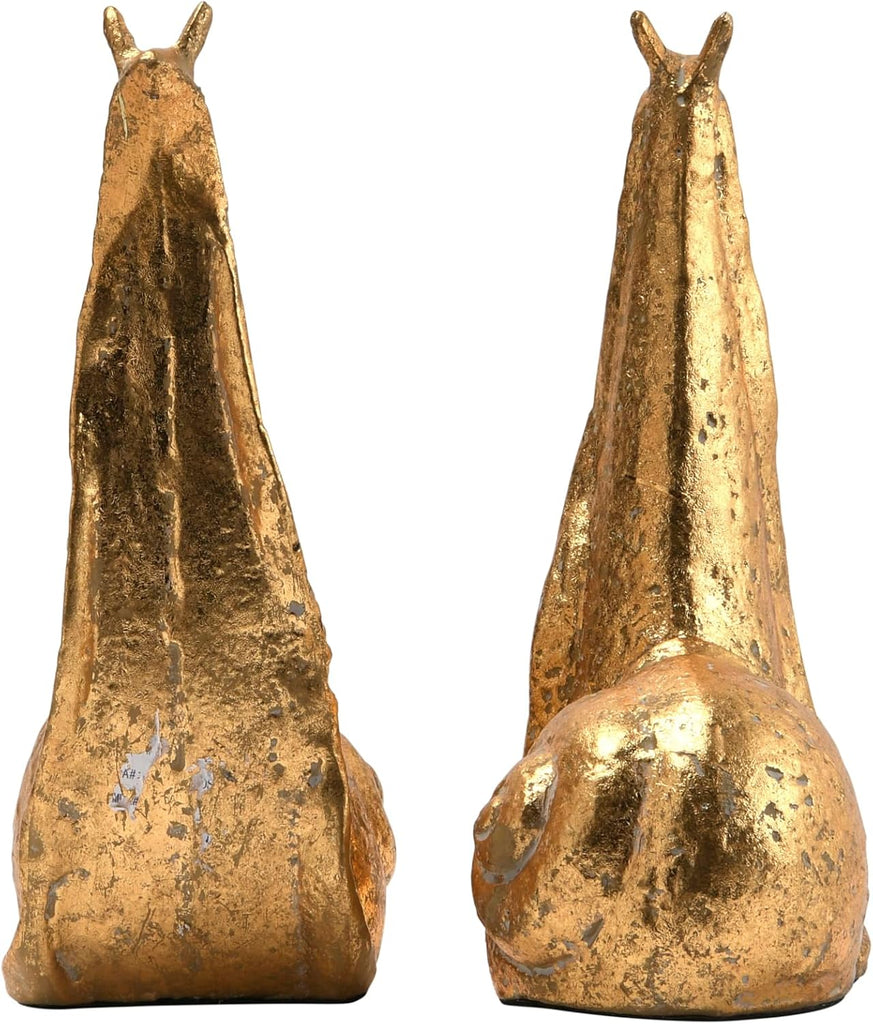 Decorative Distressed Cast Metal Snail Bookends, Gold