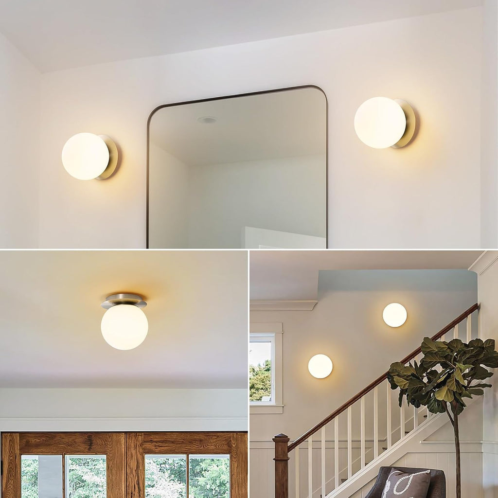 Nickel Globe Wall Sconce,Single Light with Milk Glass Shade | 6" Minimalist Spherical Vanity Sconces,Contemporary