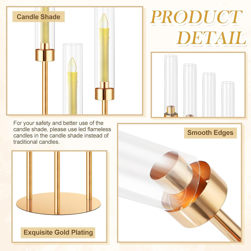 4 Set 3 Arm Candelabra Centerpiece 33.8 Inch Candle Holder Gold Candelabra Metal Floor Pillar Candlesticks for Tables