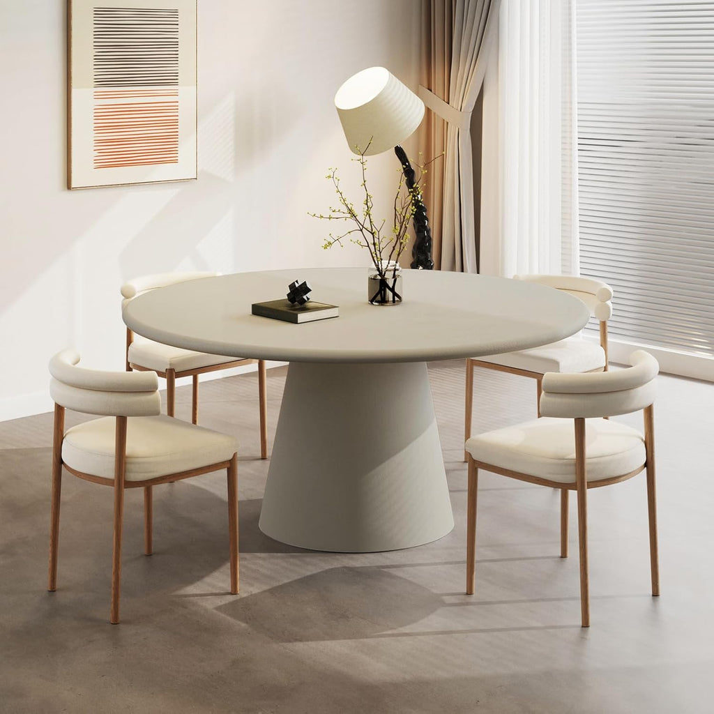 Modern Round Dining Table for 4, Circle Dining Room Table 44.5" with Matte Gray Concrete, Pedestal Dining Table for
