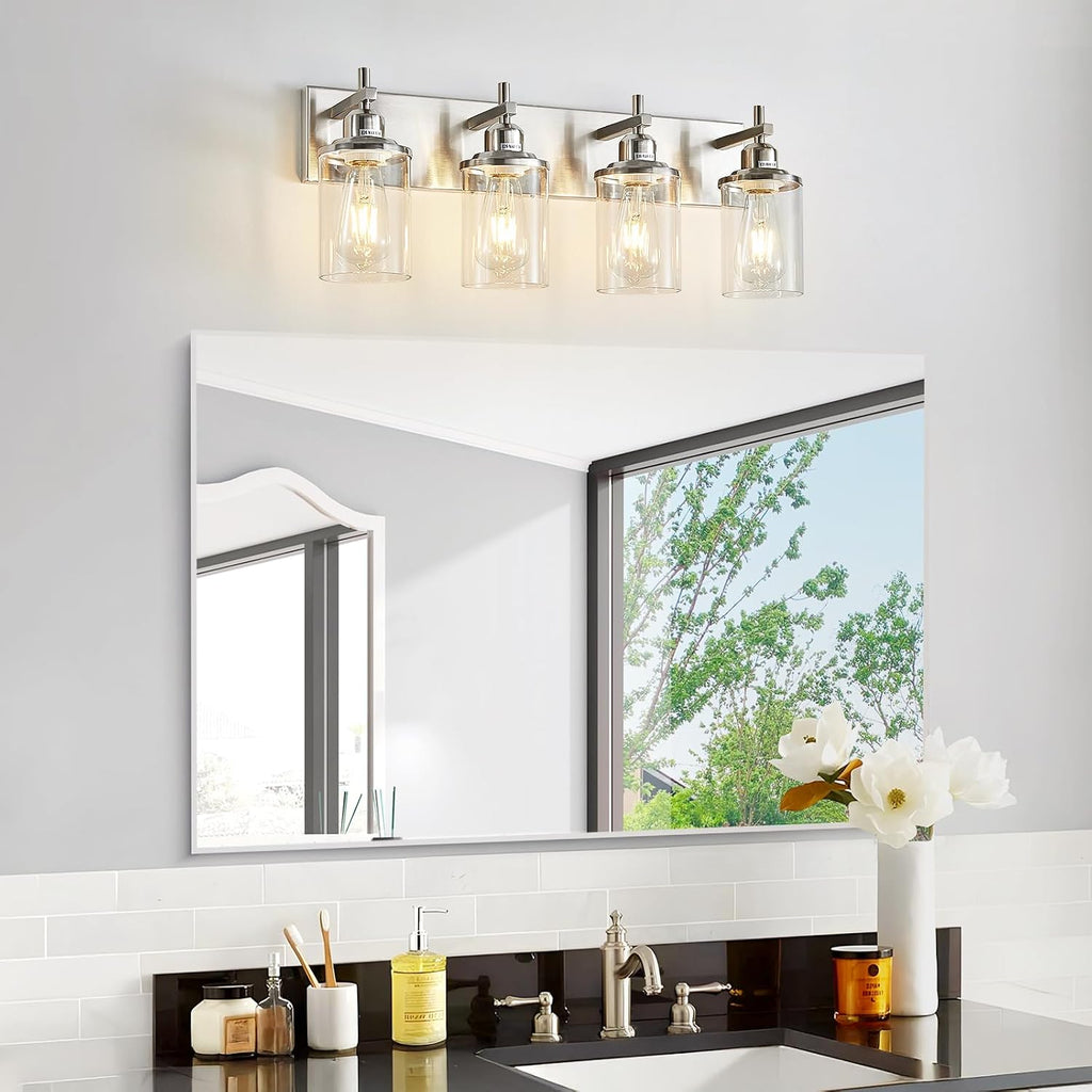 4-Light Brushed Nickel Bathroom Light Fixture Over Mirror Modern Bathroom Vanity Light Vintage Wall Lighting with