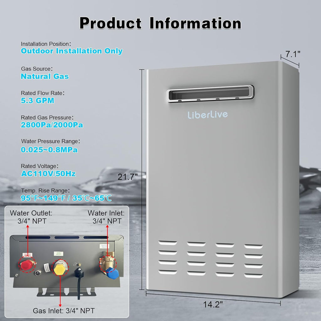 Natural Gas Tankless Water Heater, Outdoor Installation