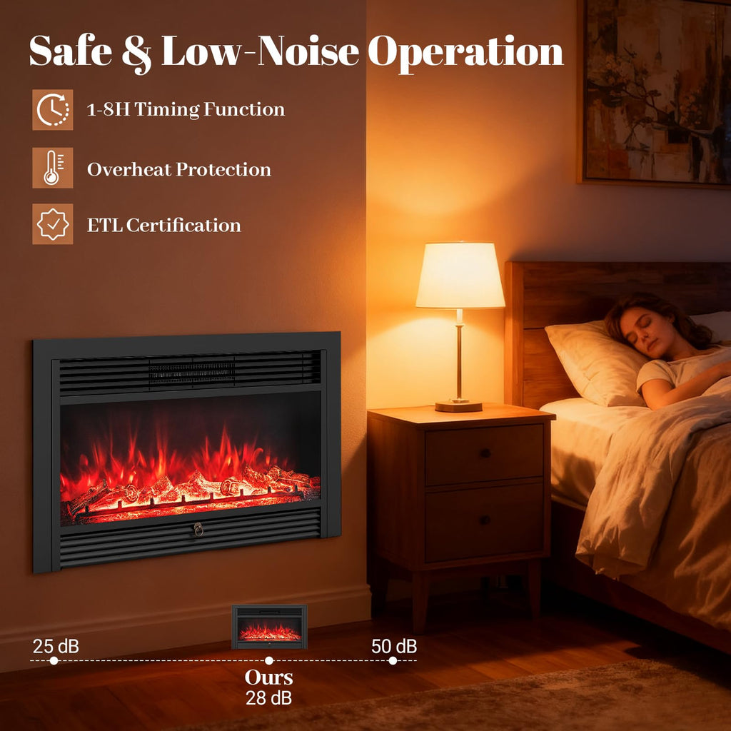 36" Electric Fireplace Insert, Wall Recessed/Mounted, Freestanding Fireplace with Remote Control, 3 Color Adjustable