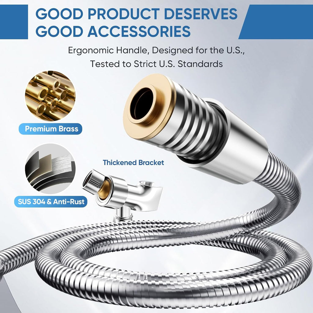 High Pressure Shower Head with Handheld,8 Modes,Heat-Resistant Premium ABS Material,Anti-clog Nozzles,Built-in Power