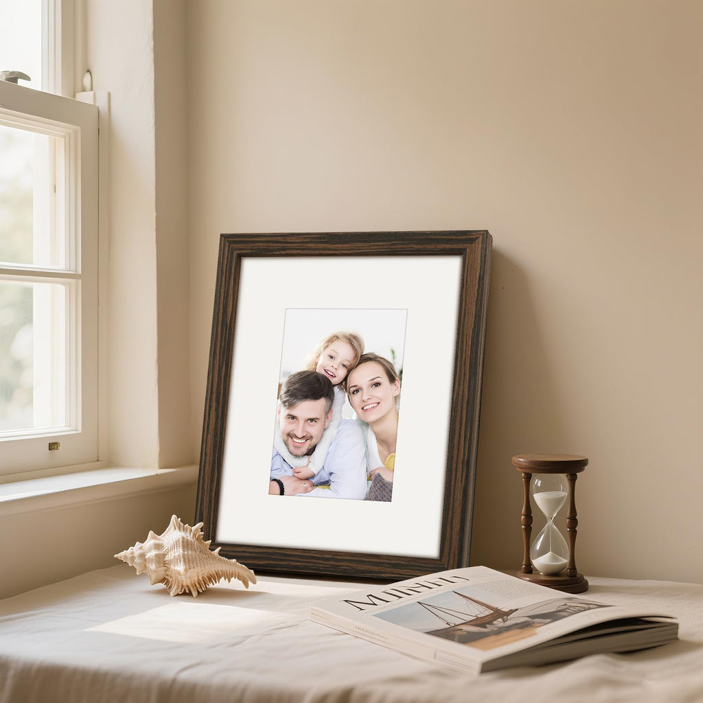 8x10 Picture Frames Solid Wood 4x6 Photo Frame with Mat Ebony 2 Pack