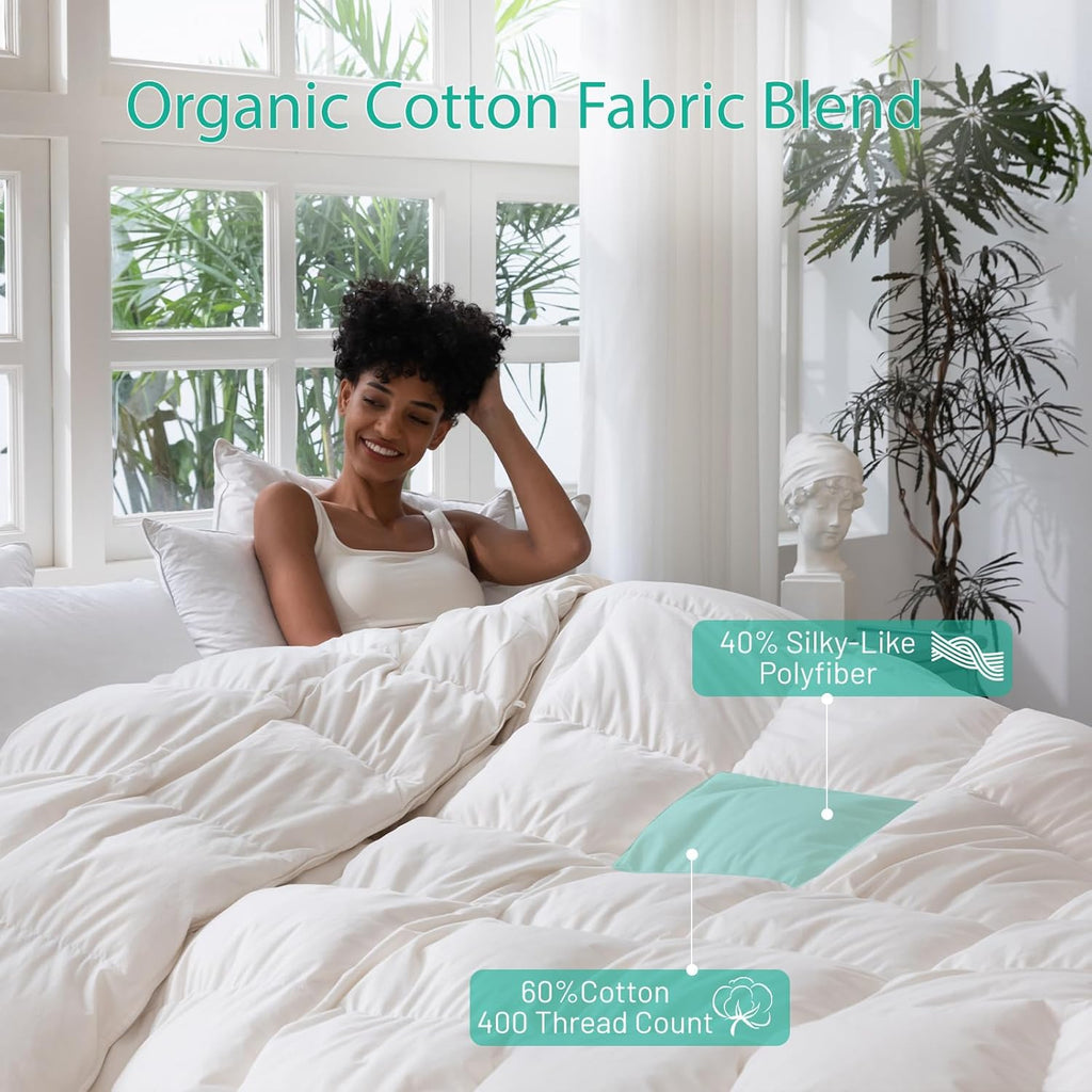 Down Feathers Fiber Comforter Queen - 750 Fill Power All Season Down Duvet Insert