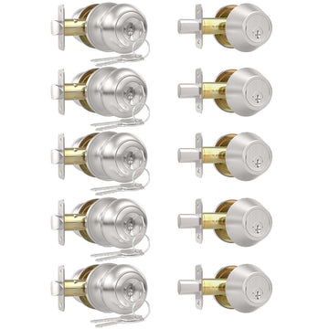 5 Pack Exterior Door Knob with Lock, Keyed Entry Front Door Lock Set