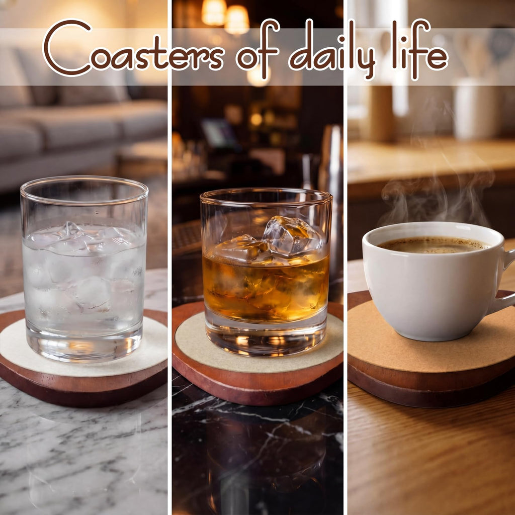 6 Pcs Mid Century Modern Coasters Wood Absorbent Coaster, Brown
