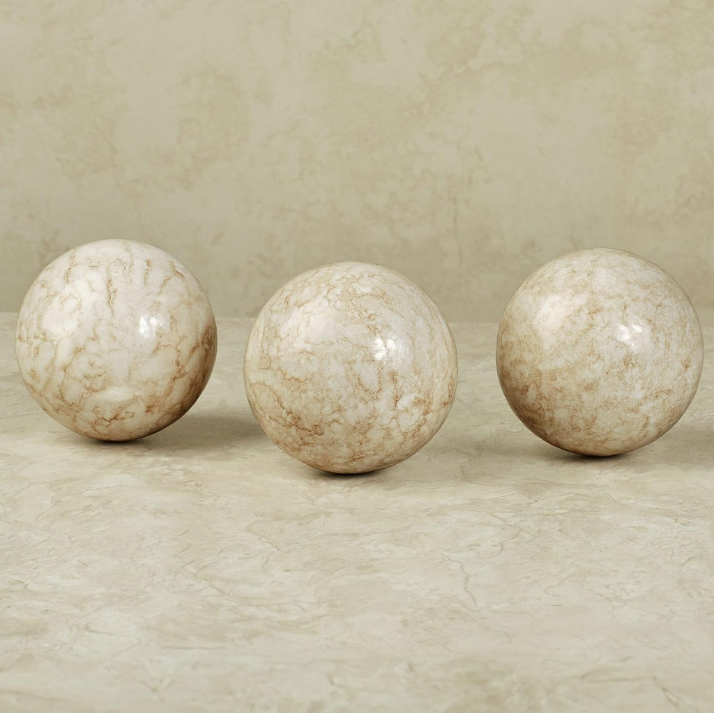 Cambria Ivory Beige Marbled Orbs Sphere Balls 4 inches Diameter for Centerpiece Bowl and Tray Displays Set of Three