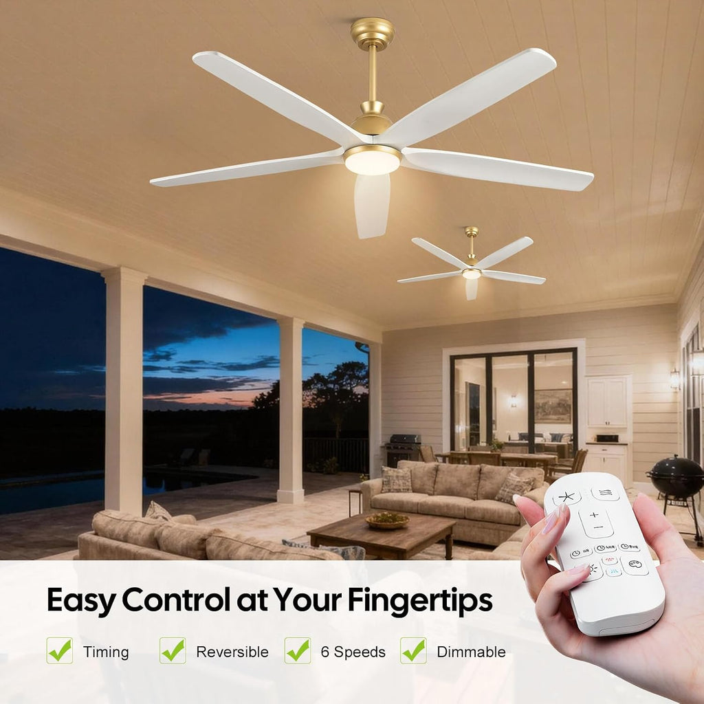 60" Ceiling Fan with LED Light and Remote - White Gold