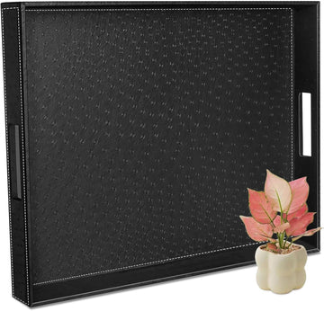 Serving Tray with Handles, 20 x 16 Inch Candle Holder Tray for Ottoman Coffee Table, Breakfast, Decorative Black Tray