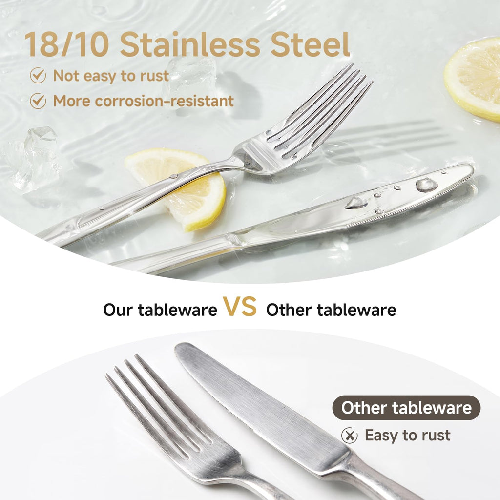 Silverware Set, Premium Stainless Steel Flatware Set (Silver, 10-Piece)