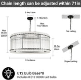 37" Modern Black Round Chandeliers,2-Tier 8-Light Water Ripple Crystal Glass Chandelier,for Dining Room,Living Room,Bedroom,High Ceiling,Foyer Entryway,Luxury Adjustable Hanging Chandelier A119-B0DTTM7R64