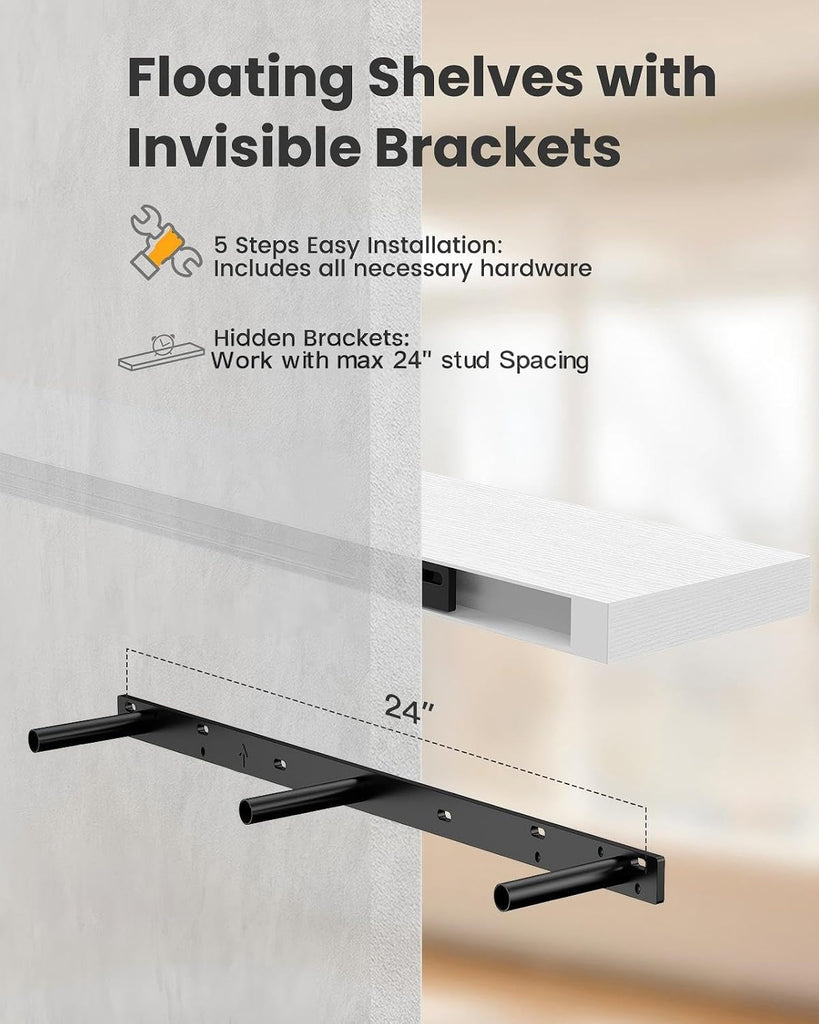 35.4" L Floating Shelves, Wall Shelves Set of 3 /Living Room/Bedroom/Kitchen, White Floating Shelves for Wall Decor