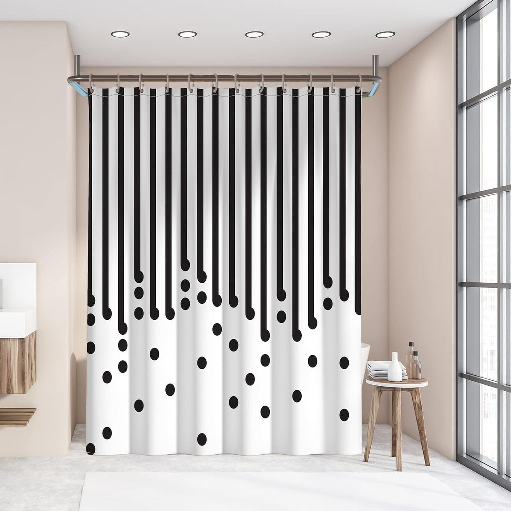 Black and White Fabric Shower Curtain Modern Black Striped Shower Curtain Summer Water Repellent Bath Curtains 72x72