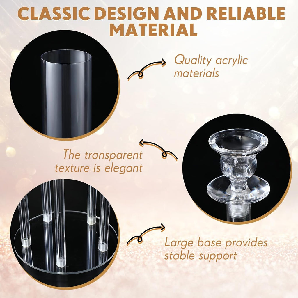 2 Pcs 5 Arm 46.4 x 8.7 Inch Acrylic Candelabra Centerpieces Holder Large Acrylic Candle Holder for Ceremony Floor