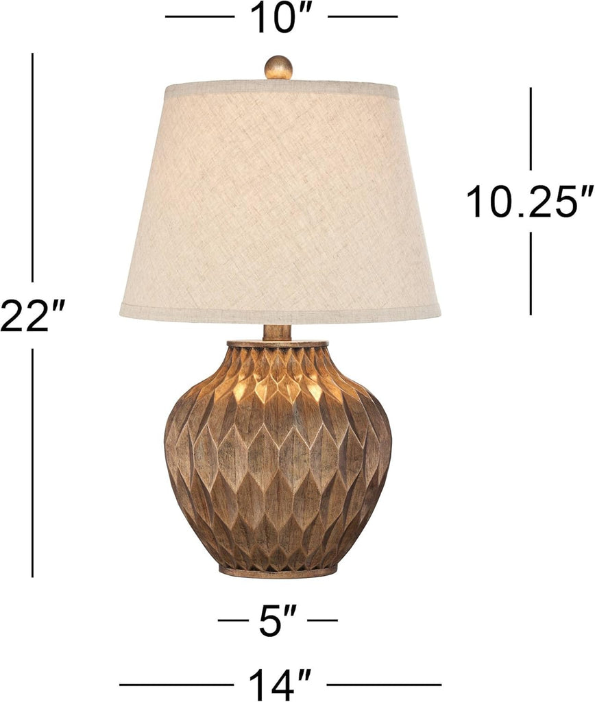 Buckhead Modern Accent Table Lamp 22" High Warm Bronze Brown Sculptural Geometric Textured Urn Tapered Fabric Drum