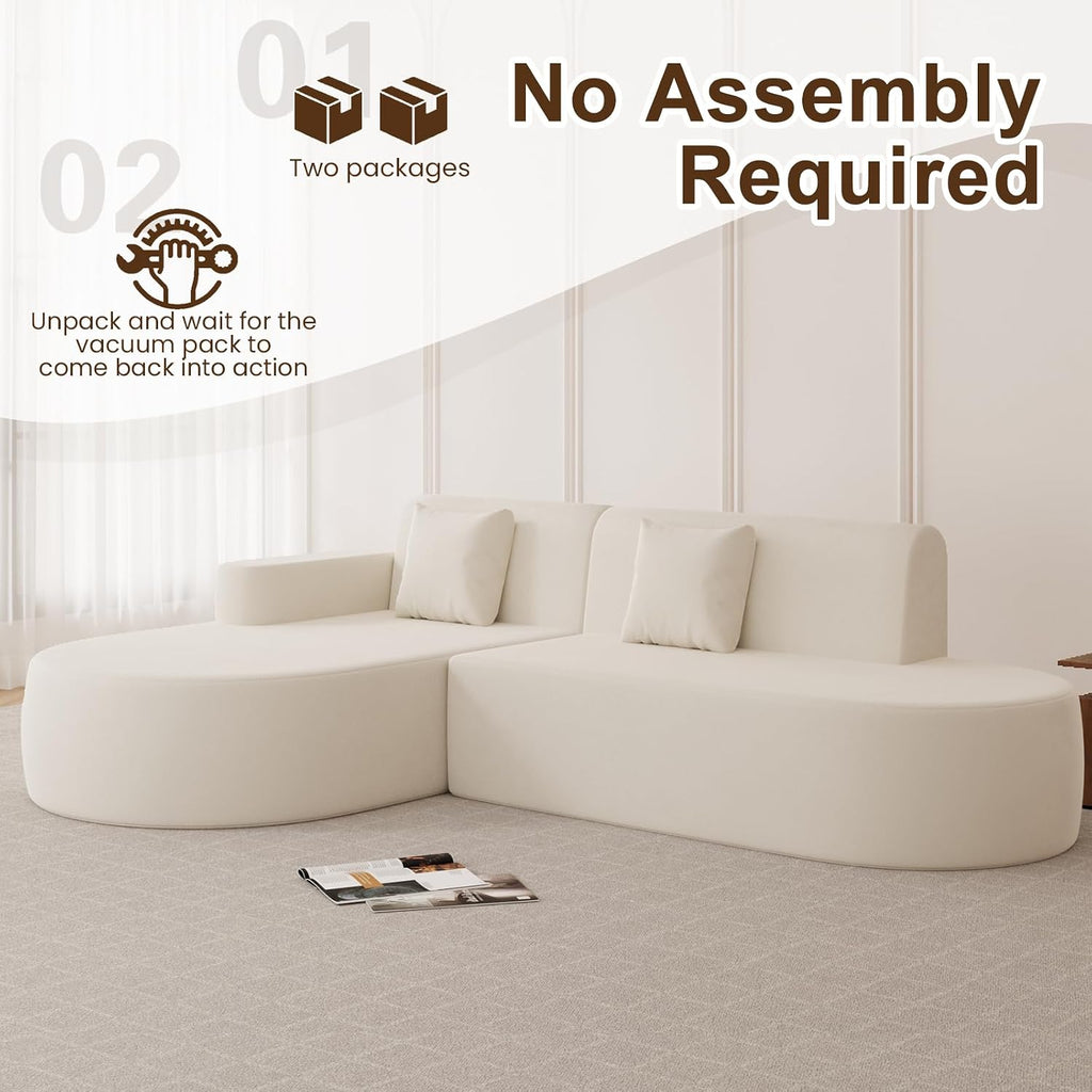 Modern Curved Boneless Sofa Couch, L-Shaped Corner Sofa, No Assembly Needed, Chenille Upholstered Cloud Sectional