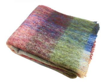 Irish Mohair & Wool Throw Blanket, 54x72in, Plaid Multicolor