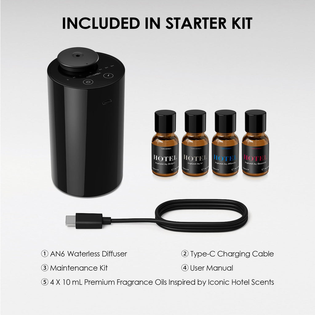 AN6 Waterless Essential Oil Diffuser Starter Kit, Black