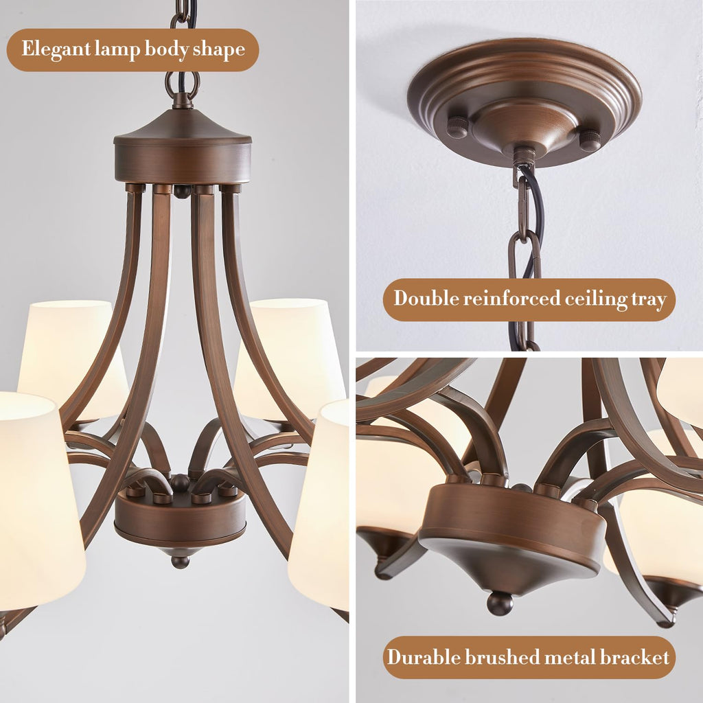 8-Light Large Rustic Chandeliers with Frosted Milky White Glass, Classic 30"Pendant Ceiling Light, Oil Rubbed Bronze