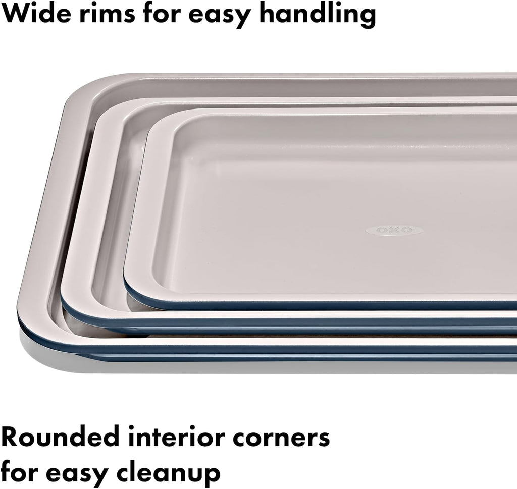 Good Grips Non-Stick Pro Ceramic Coated Metal Bakeware 3-Piece Sheet Pan Set - Storm Blue