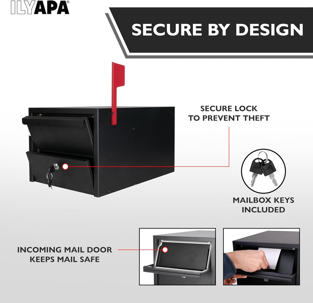 Locking Mailbox with Lock and Key Modern Mailboxes Post Mount - Obsidian