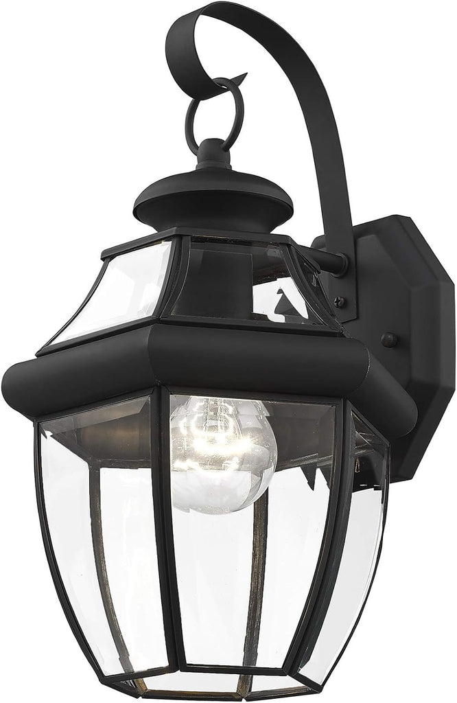 Monterey Outdoor Wall Lantern with Clear Beveled Glass, 13 Inch - Black