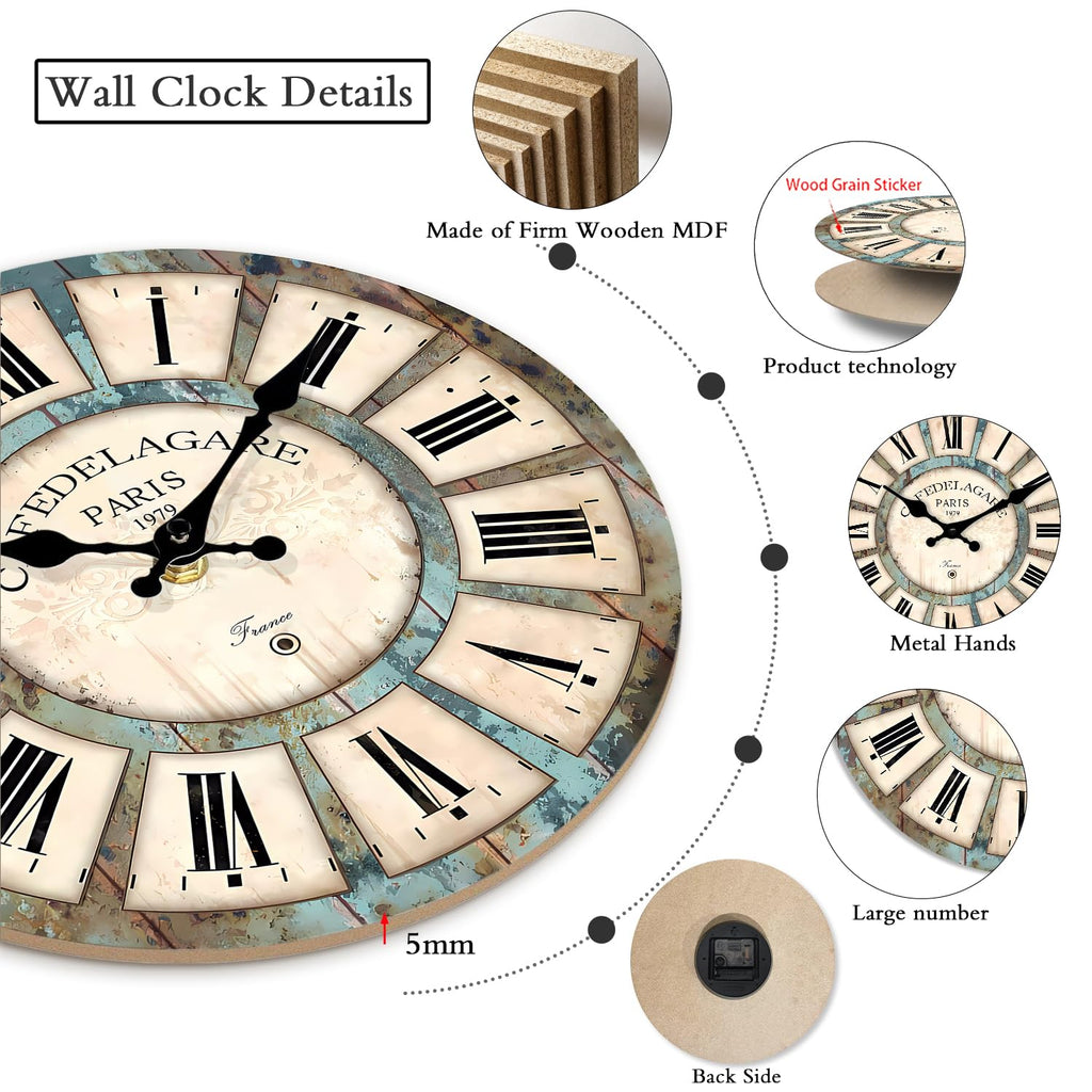 Retro Rustic Wooden Wall Clocks 16 Inch