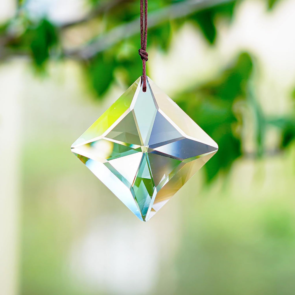 2 Inch Square Clear Crystal Prism Suncatcher, Rainbow Maker - Faceted Crystal Pendant, Chandelier Ornament