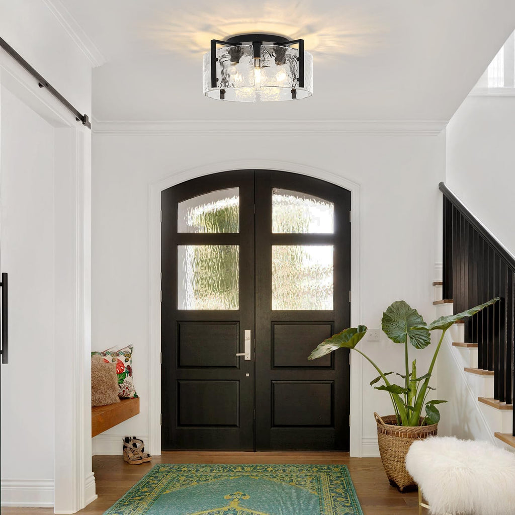 18.5'' Modern Black Semi Flush Mount Ceiling Light, Entryway Light Fixture, 4-Light Glass Ceiling Lights Foyer