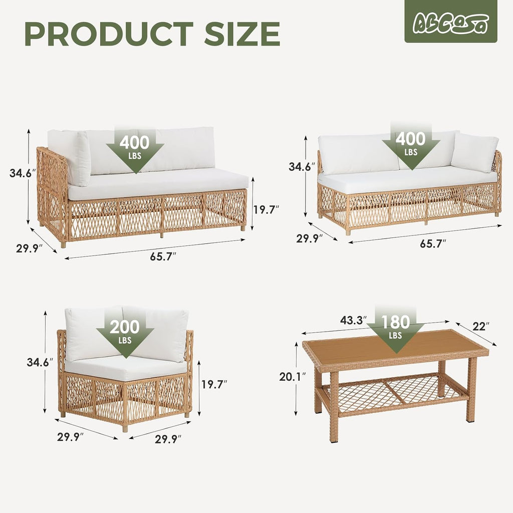 Patio Sectional Furniture Set with Waterproof Cover, Oversized Wicker Outdoor Furniture Set w/Water-Resistant Fabric