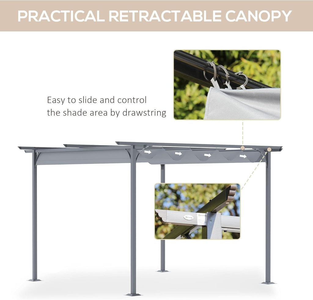11.5' x 11.5' Outdoor Retractable Pergola Canopy, Metal Patio Shade Shelter for Backyard, Porch Party, Garden