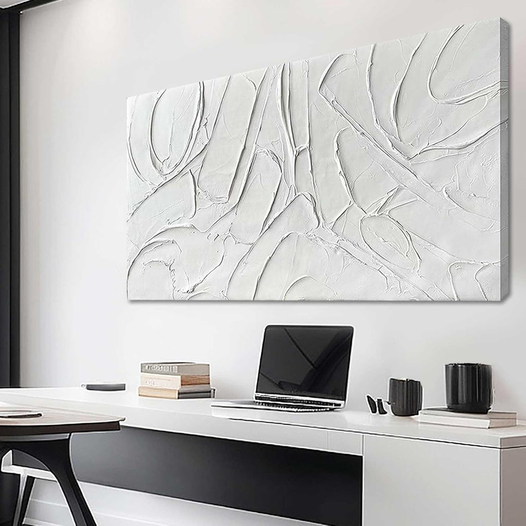 Home Decor White Abstract Wall Decor Maximalist Artwork Textured Canvas Wall Art Pictures Bedroom Home Office Decor
