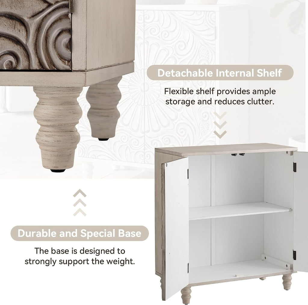 32" W Sideboard Buffet Cabinet with Storage, Accent Cabinet with 2 Push-to-Open Magnetic Doors, Vintage MDF Buffet