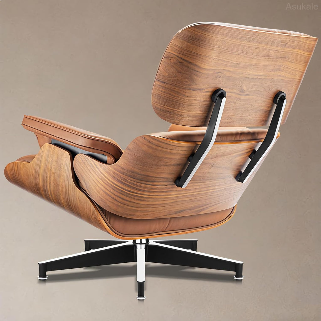 Modern Reading Chair and Ottoman — Brown Leather