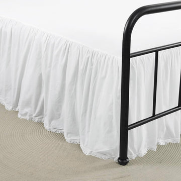 White Bed Skirt Full, 21-Inch Drop, 100% Cotton, Split Corners | Crochet trim dust ruffle in lightweight cotton;
