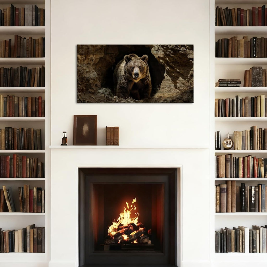 Bear Wall Art Vintage Wildlife Pictures Canvas Art Rustic Cabin Wall Decor Framed 20"x40"