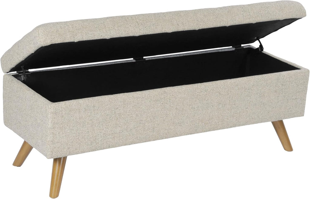 48" Modern Tufted Storage Bench - Textured Cream Fabric