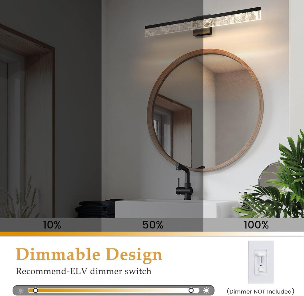 Modern Vanity Lights , 32 Inch Black Bathroom Light Fixtures Over Mirror, 24W Dimmable LED Vanity Lighting Fixtures