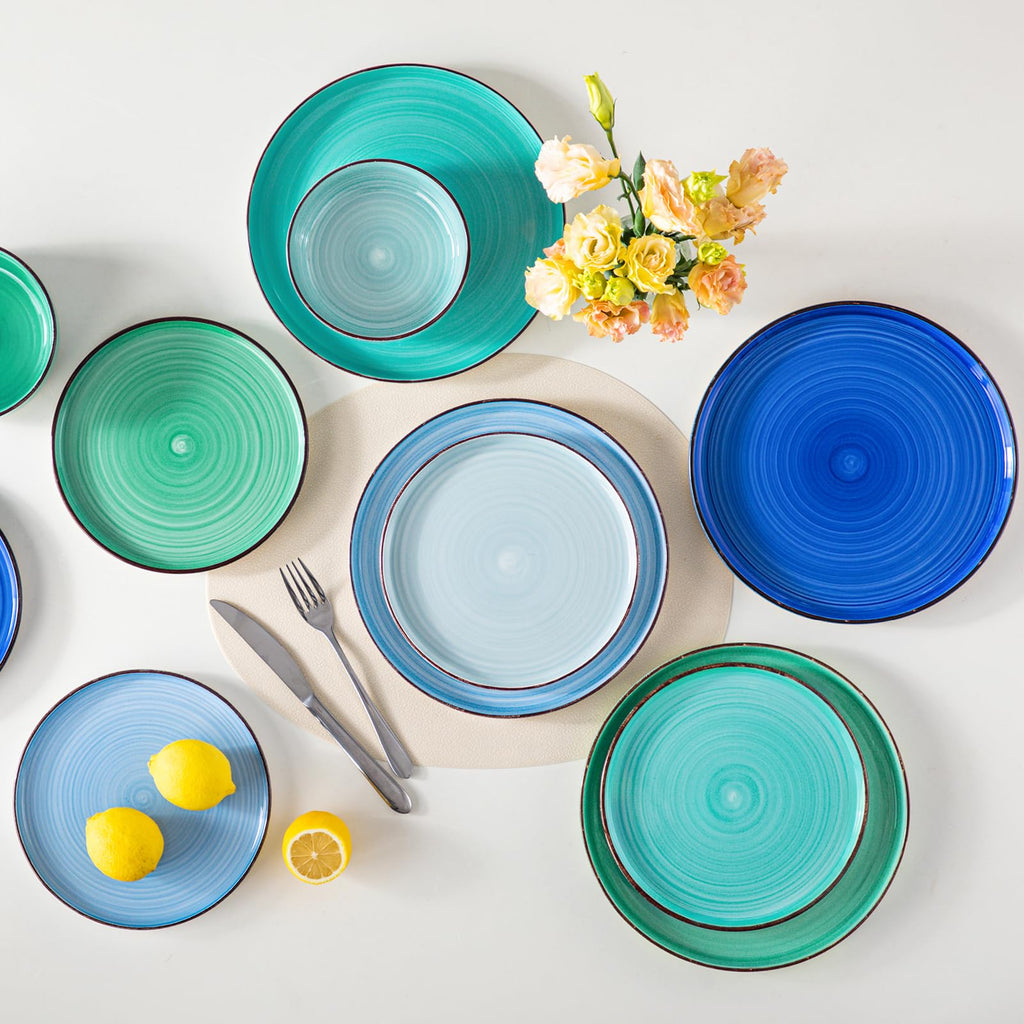 Bonita Dinnerware Sets 18 Pieces, Blue Stoneware Dishes Set for 6, Plates Set and Bowls Sets, Dishwasher and
