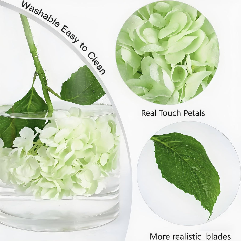 4pcs Light Green Hydrangea Artificial Flowers with Long Stem & Leaves