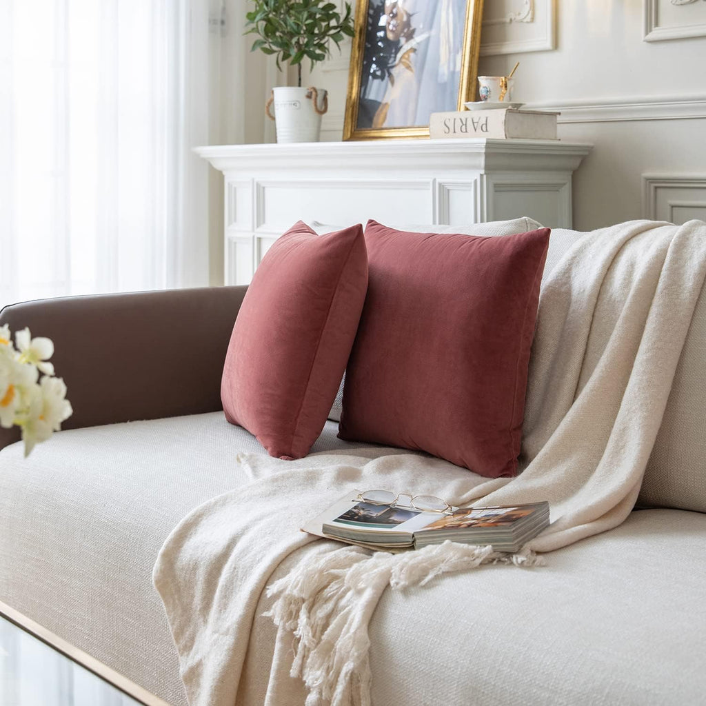 Set of 2 Velvet Throw Pillow Covers, Mauve Dusk