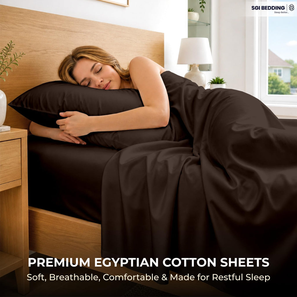 100% Egyptian Cotton Sheets Queen Size - 600 Thread Count Sheets Set, Soft, Cooling, 15" Deep Pocket, Luxury Hotel