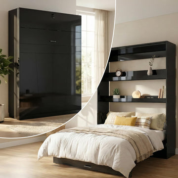 Full Vertical Murphy Bed Wall with Storage&Gas-Lift(Gloss Black)