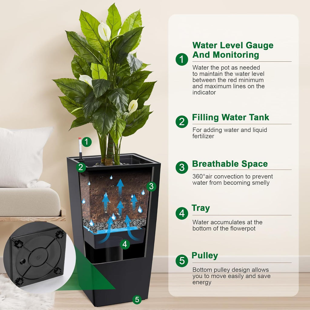 30" Tall Planters Set of 2, Outdoor&Indoor Black Planter Pots | High Front Porch Planter Pots with Drainage