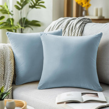 Light Blue Velvet Throw Pillow Covers 18x18 Inch Set of 2 | Covers Only,Ultra-Soft,Hidden Zipper,Easy Care,Decorative