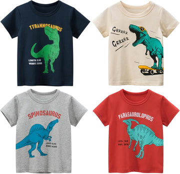 Toddler Boy Dinosaur T-Shirts 4 Pack Short Sleeve Shark Tees
